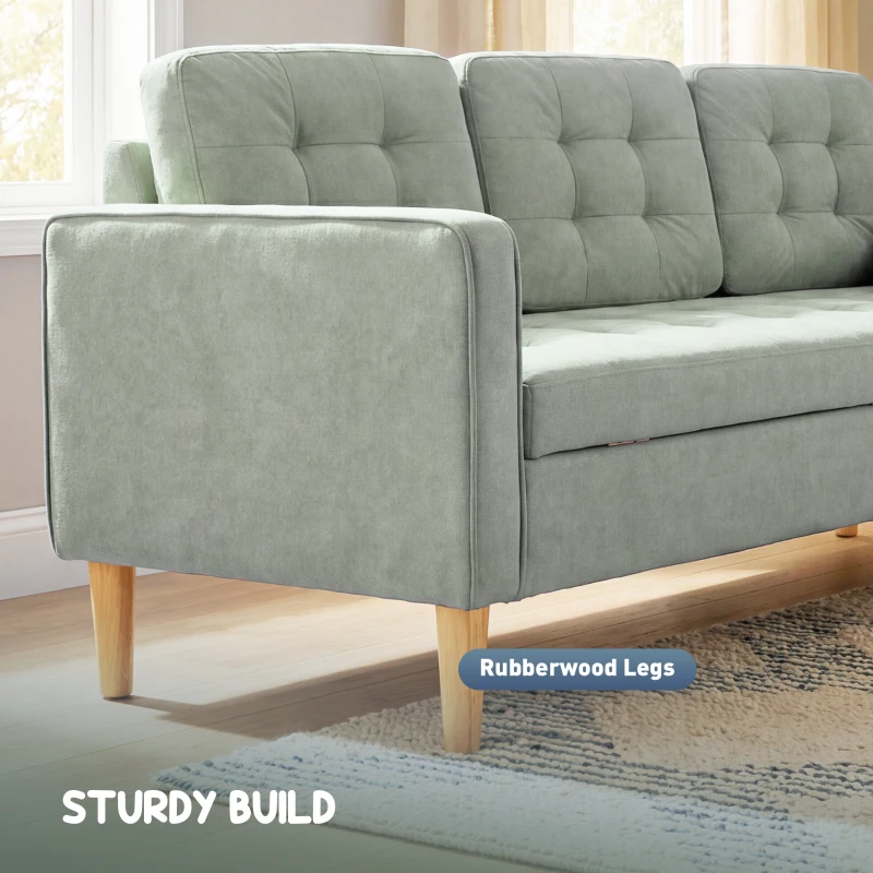 HOMCOM 3 Seater Sofa, 169cm Couch with Hidden Storage, Wood Legs, Light Grey