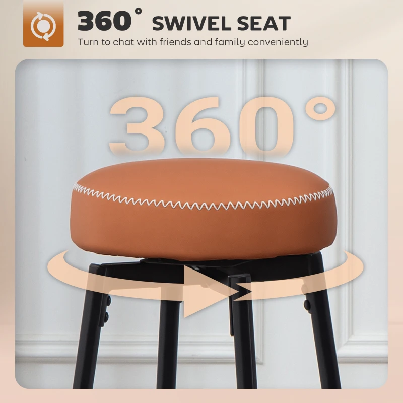 HOMCOM Set of Two Faux Leather Bar Stools - Brown/Black