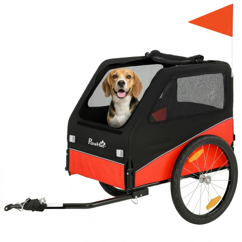 PawHut Dog Bike Trailer, Dog Cart Bicycle Carrier for Small and Medium Pets with 20" Inflatable Rubber Wheels, Red