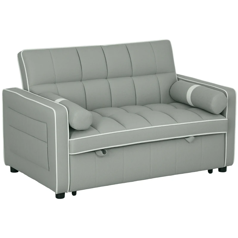 HOMCOM Two-Seater Linen-Look Sofa Bed - Light Grey