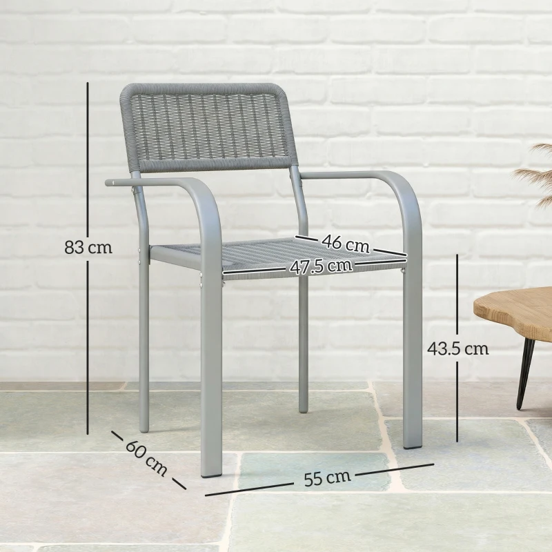 Outsunny Stackable Garden Chairs Set of 4, Rattan Effect Outdoor Dining Chairs, Light Grey