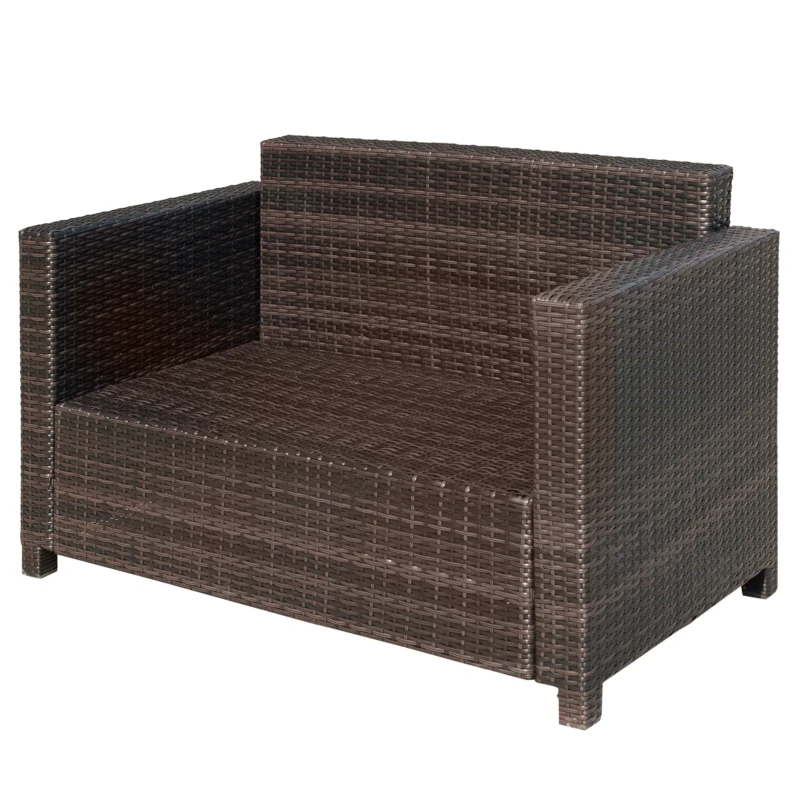 Outsunny Rattan Sofa, 2 Seater Garden Furniture with Soft Padded Cushion and Armrests, Wicker Garden Loveseat for Patio, Mixed Brown