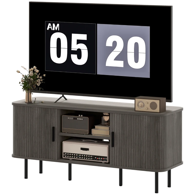 HOMCOM TV Stand Cabinet for TVs up to 55 Inches, TV Unit with Storage Shelves and Cupboard for Living Room, Grey