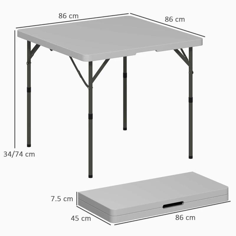 Outsunny Tavolo da Campeggio Pieghevole e Regolabile su 2 Altezze, in HDPE e Metallo, 86x86x74 cm, Grigio Scuro