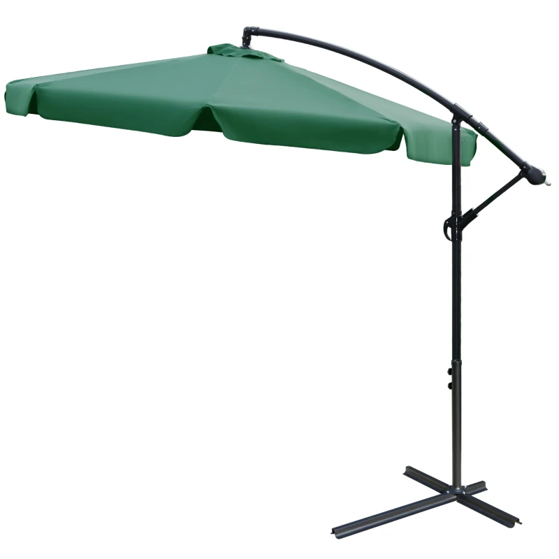 Outsunny 2.7m Garden Banana Parasol Cantilever Umbrella with Crank Handle and Cross Base for Outdoor, Hanging Sun Shade, Green