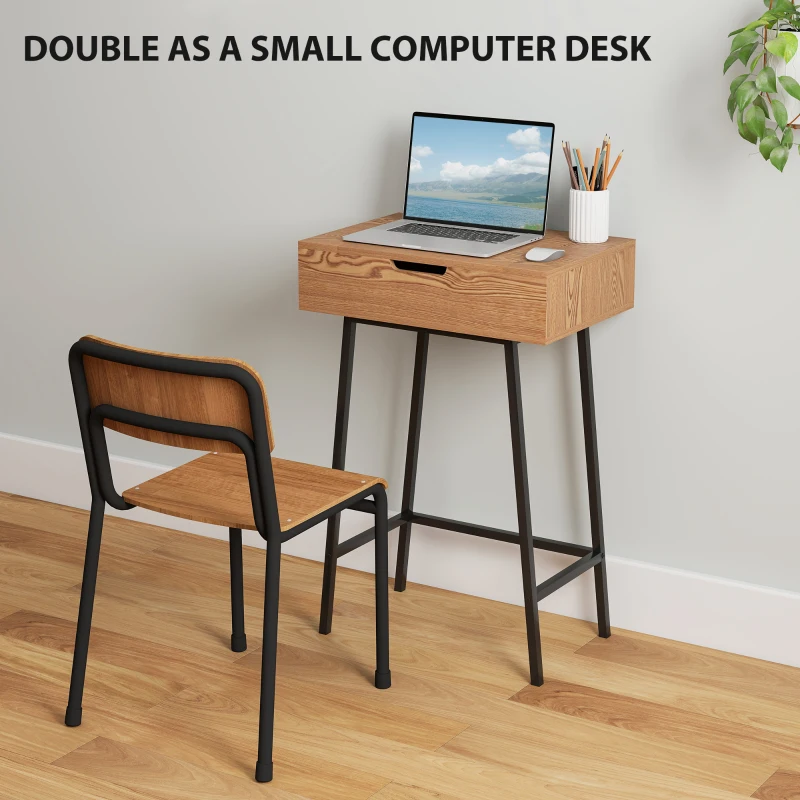 HOMCOM Vanity Desk with Flip-Up Mirror, Industrial Dressing Table with 16 Small Compartments for Bedroom, Natural Wood Effect