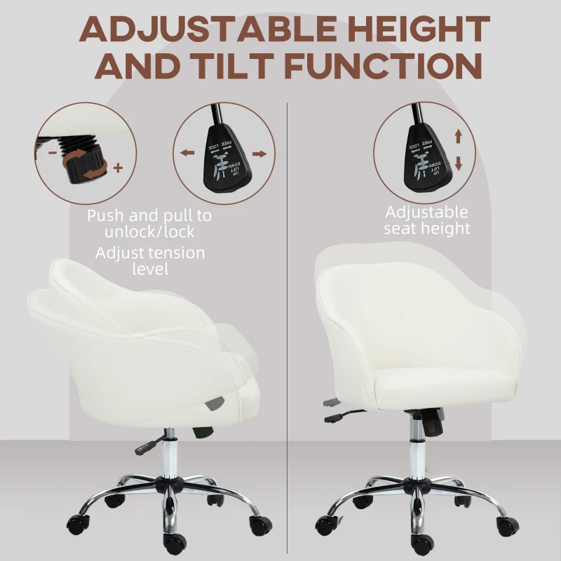 HOMCOM 46-56 cm Velvet-feel Office Chair - Cream