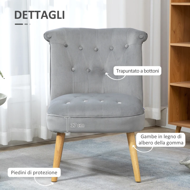 HOMCOM Sedia Moderna per Soggiorno e Sala da Pranzo con Seduta Imbottita e Tessuto Vellutato, 60x66x79 cm, Grigia