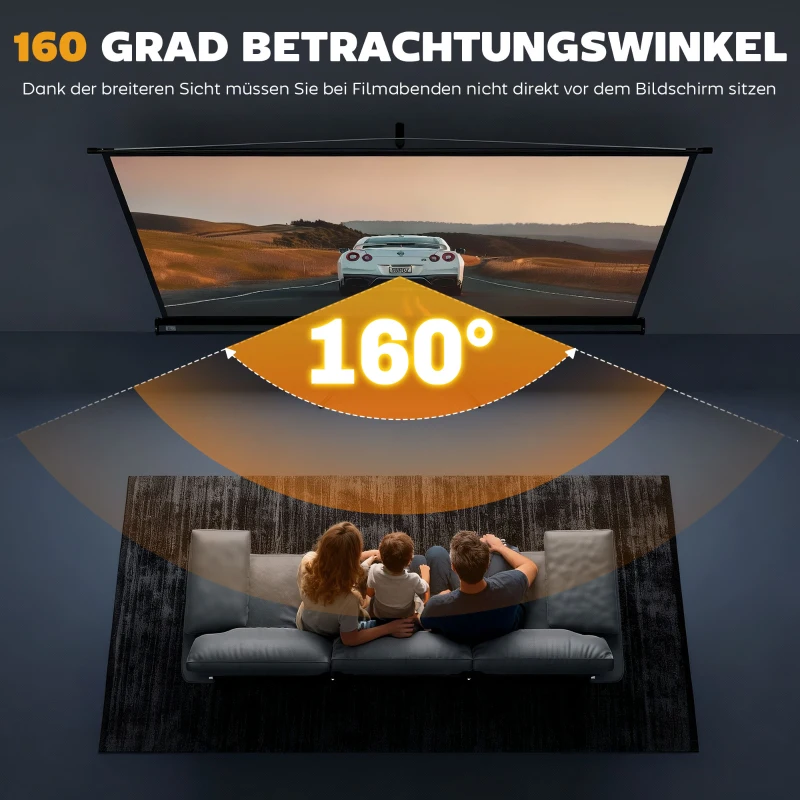 HOMCOM Beamer Leinwand mit Stativ 221 x 124 cm 100 Zoll 16:9 HD 4K Rollo-Leinwand