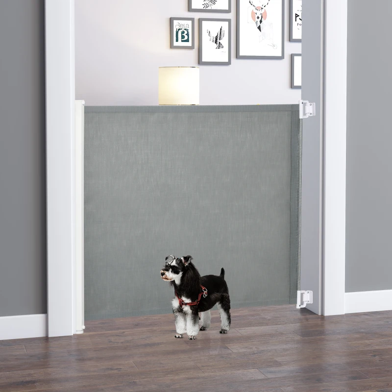 PawHut Lot de 2 barrières de sécurité barrière animaux rétractable automatique 1,15L x 0,83H m textilène acier  gris