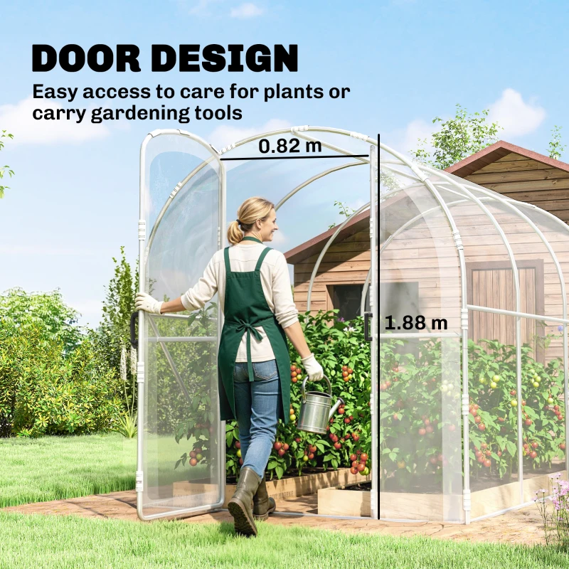 Outsunny Polytunnel Greenhouse Walk-in Grow House with PE Cover, Door and Galvanised Steel Frame, 3 x 2 x 2m, Clear