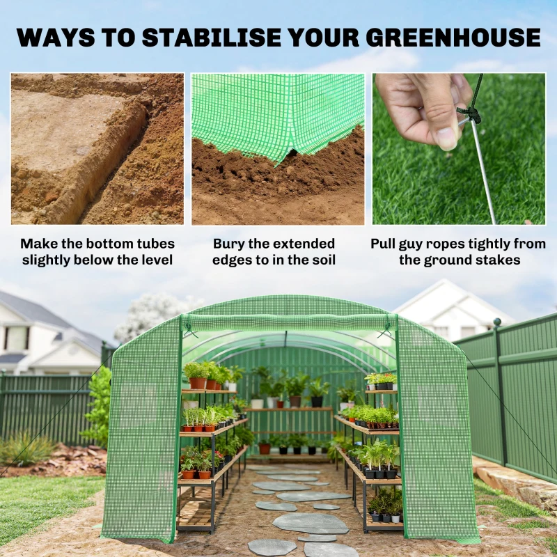 Outsunny 19 x 9.8ft Walk-In Polytunnel Greenhouse - Green