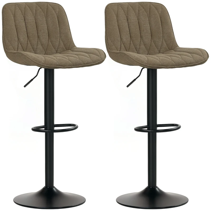 HOMCOM Set of Two Linen-Look Bar Stools - Brown