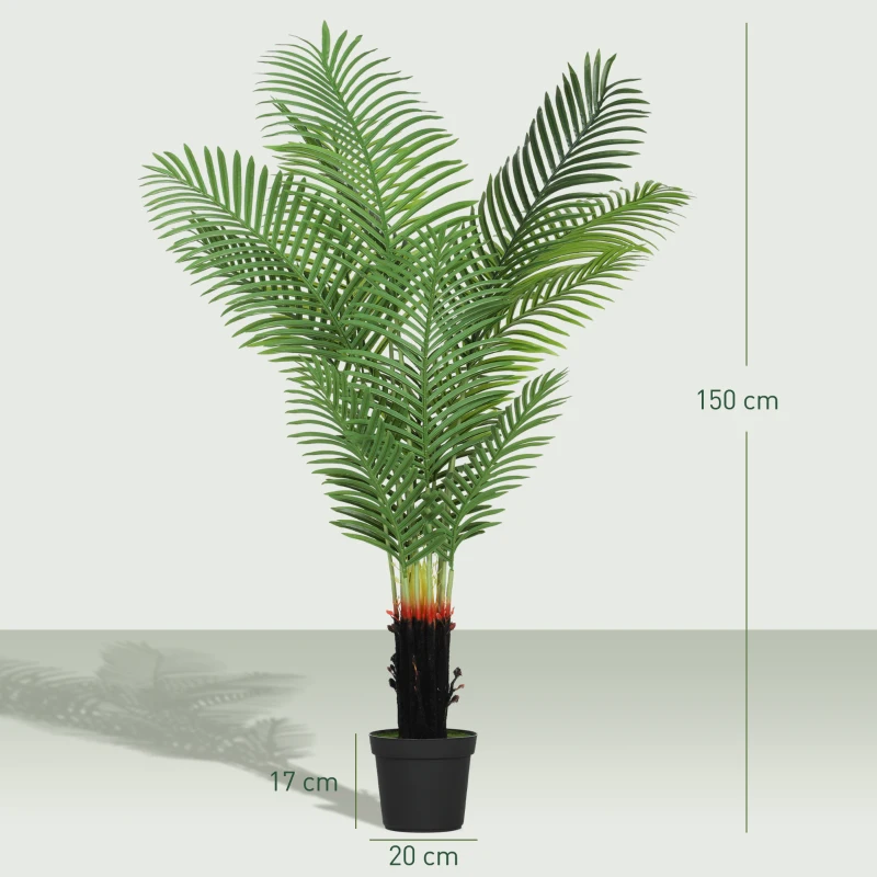 HOMCOM 150cm Artificial Areca Palm Tree with 12 PE Leaves, Decorative Artificial Plant with Plastic Pot and Flocked Soil, Fake Plant for Home Office Decor, Green