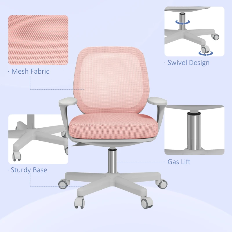 Vinsetto 44-56cm Mesh Back Office Chair - Pink