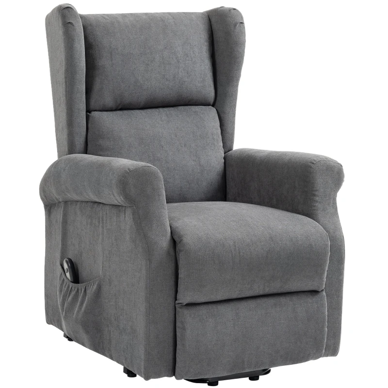 HOMCOM Power Lift Recliner Armchair, Electric Lift Chair for Elderly, Fabric Riser and Reclining Chair with Remote Control, Side Pockets, Extended Footrest, for Living Room, Charcoal Grey