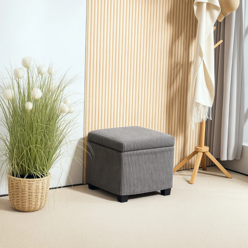 HOMCOM Storage Ottoman Bench, Corduroy Storage Chest Box with Wooden Legs, 40cm Bed End Bench for Living Room, Bedroom, Entryway, Grey