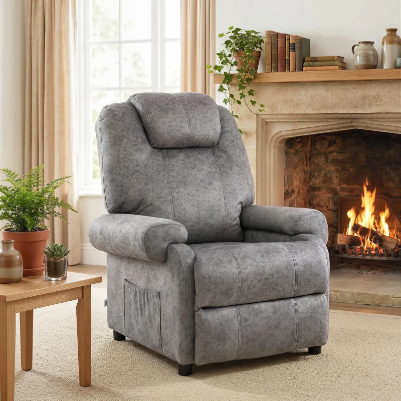 HOMCOM Poltrona Relax Reclinabile Manualmente in Tessuto con Imbottitura Extra, Grigio