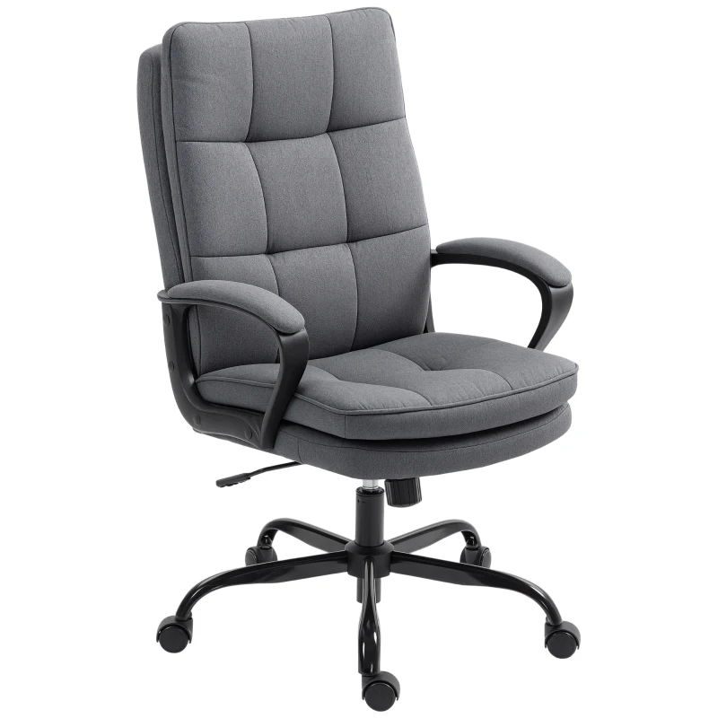 HOMCOM Double Padded Linen-Look Office Chair - Charcoal Grey