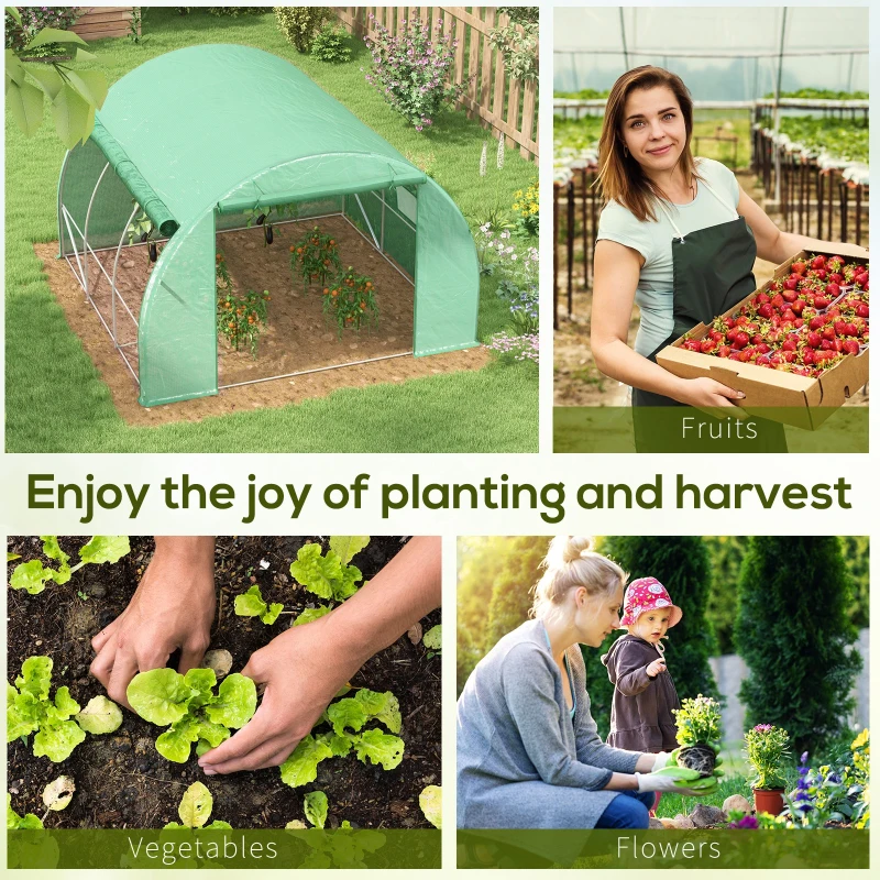 Outsunny Polytunnel Greenhouse Walk-in Grow House Tent with Roll-up Sidewalls, Zipped Door and 6 Windows, 3x3x2m Green