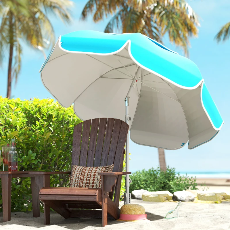Outsunny Beach Umbrella Portable with Sand Anchor, Carry Bag, Adjustable Height & Tilt, UPF50+ UV Protection, Blue