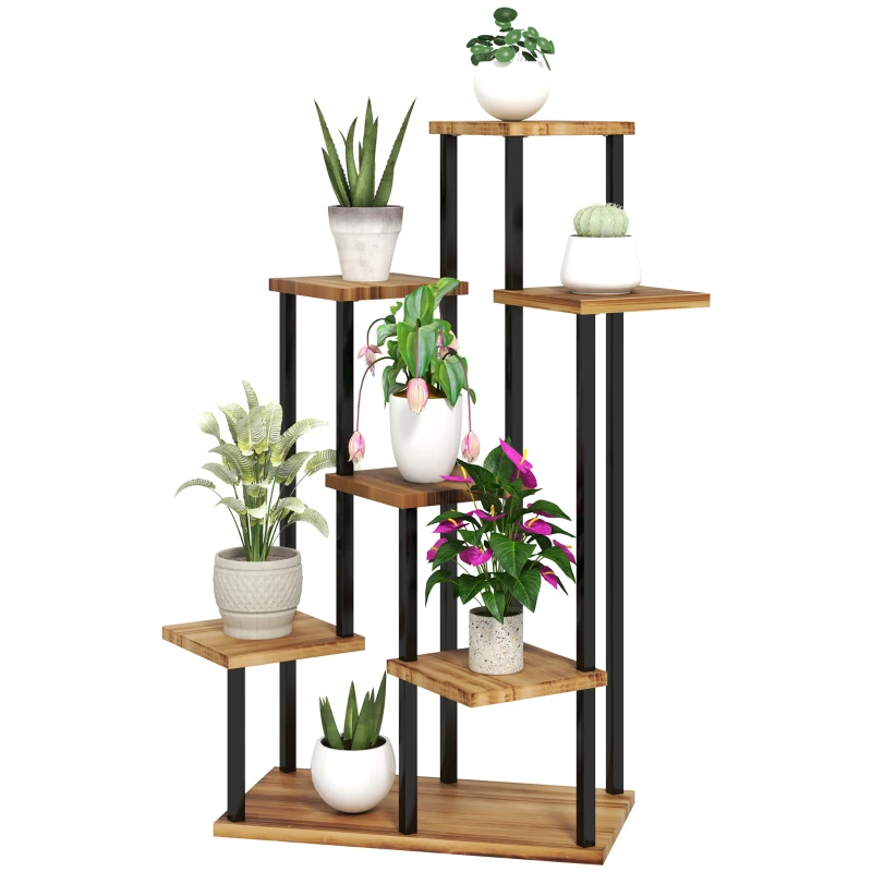 Outsunny Seven Wooden Shelf Plant Stand