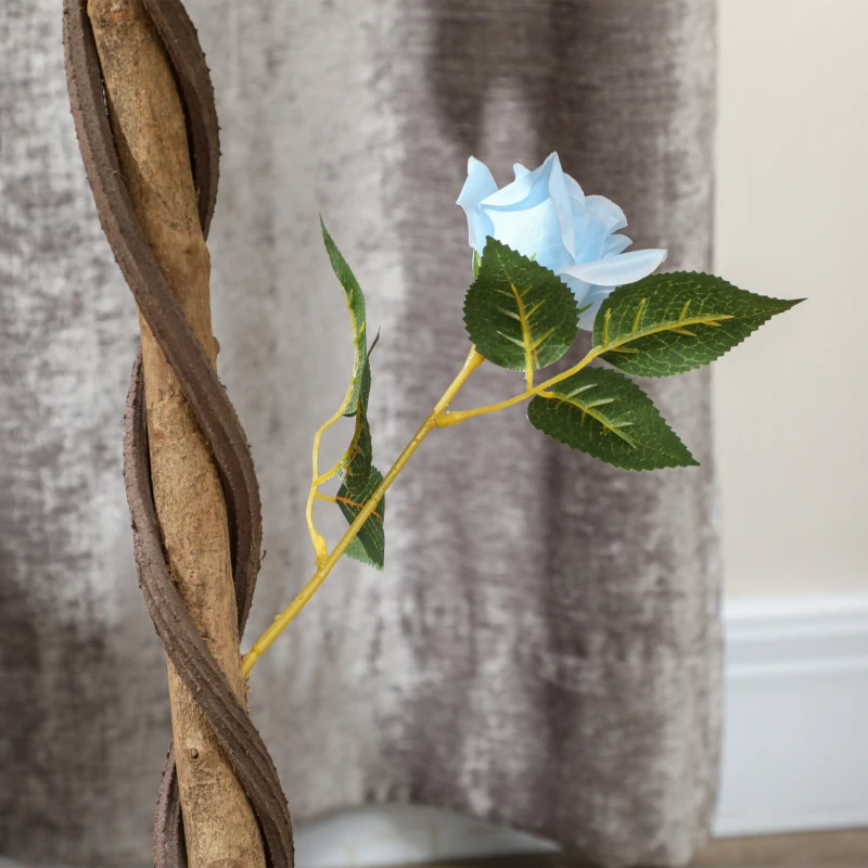 Outsunny Set of 2 Artificial Plants White Rose Floral in Pot, Fake Plants for Home Indoor Decor, 90cm, Light Blue