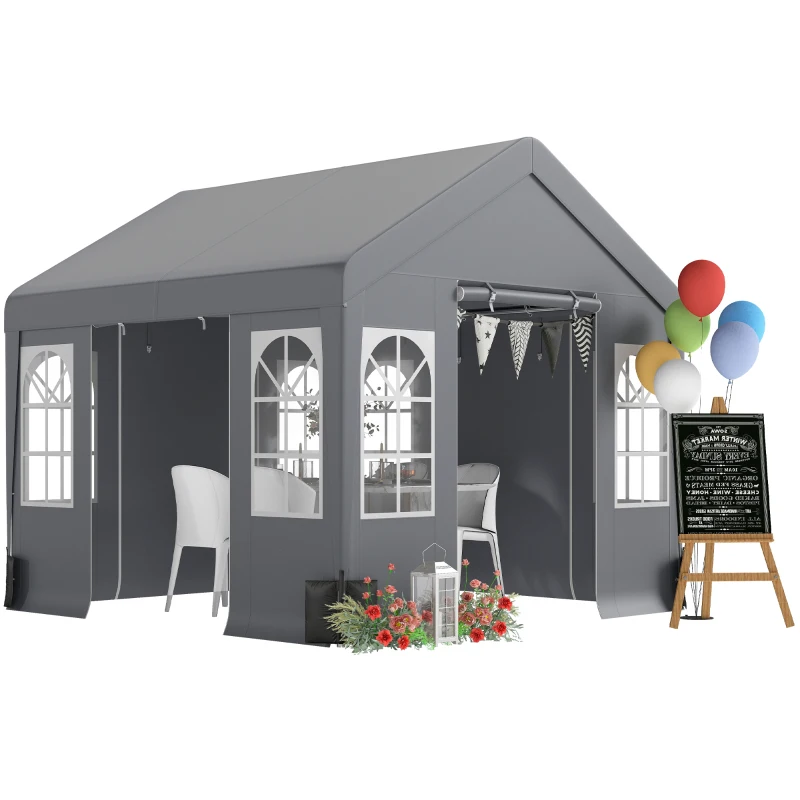 Outsunny 3 x 3 m Party Tent, Outdoor Canopy Tent Shelter with Removable Sidewalls, 4 Zipped Doors, for Parties, Wedding, Grey