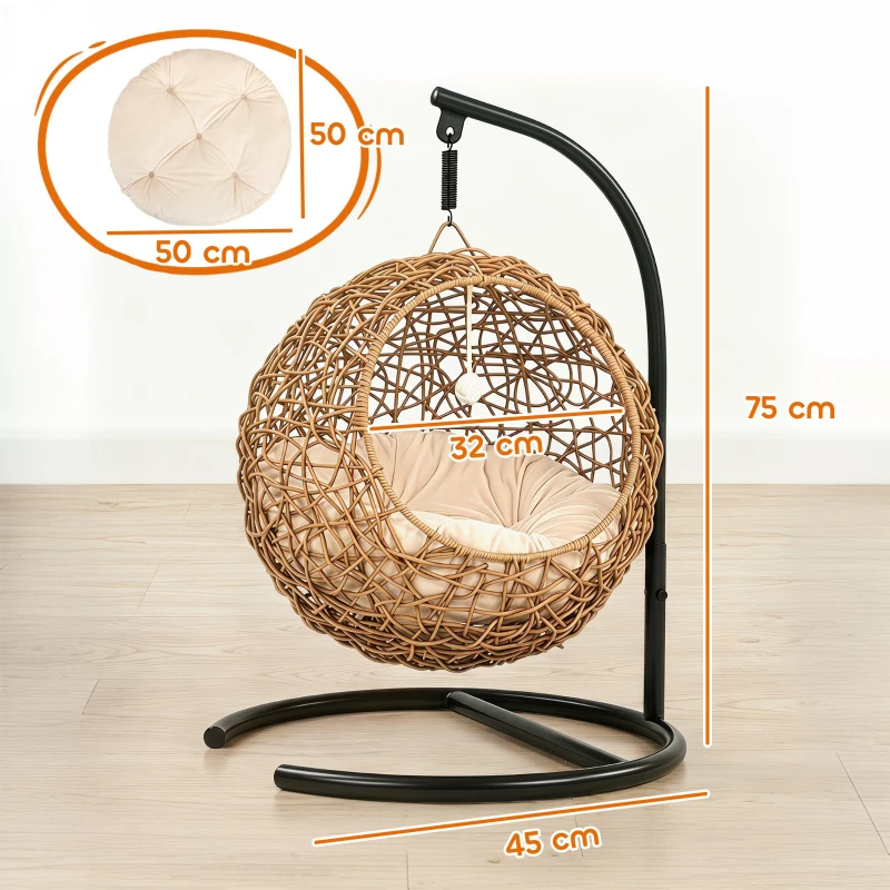 PawHut Cama para gatos trenzada, Casa elevada de ratán para gatos con cojín lavable y pelota de juego, Refugio interior para gatos