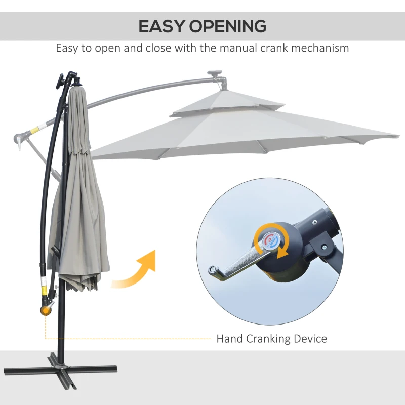 Outsunny 3m LED Light Overhanging Parasol - Light Grey