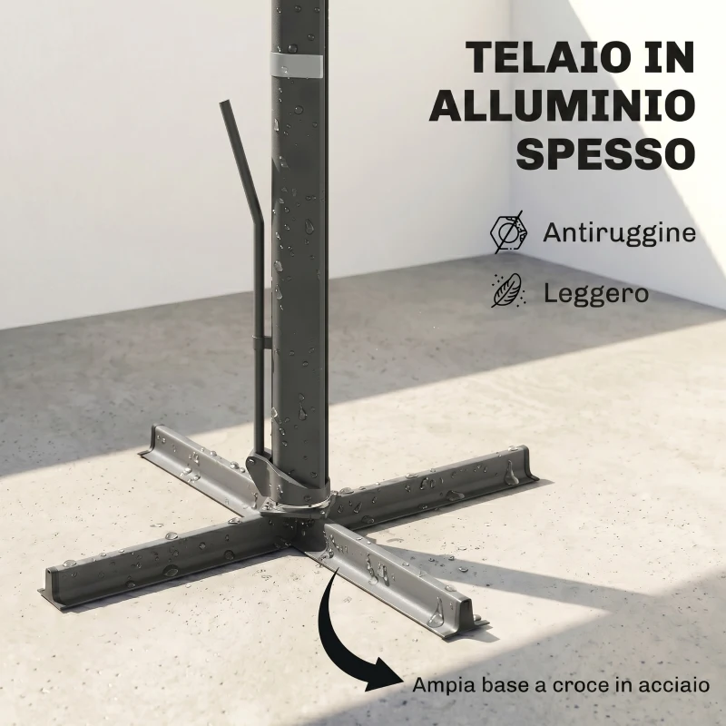 Outsunny Ombrellone a Sbalzo con Manovella e Base a Croce, in Poliestere, Alluminio e Metallo, 365x297x256 cm, Grigio Chiaro