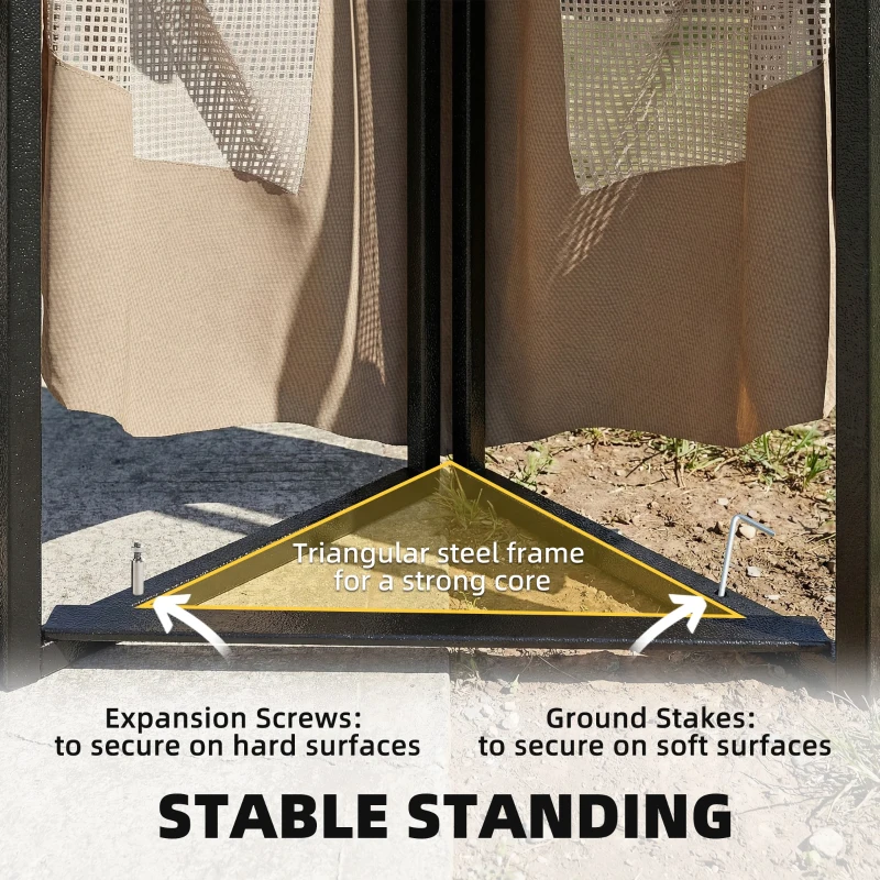 Outsunny 3.3 x 3.3 m Outdoor Garden Gazebo with Post Shelves, UPF50+ Patio Permanent Pavilion with Hook, Khaki