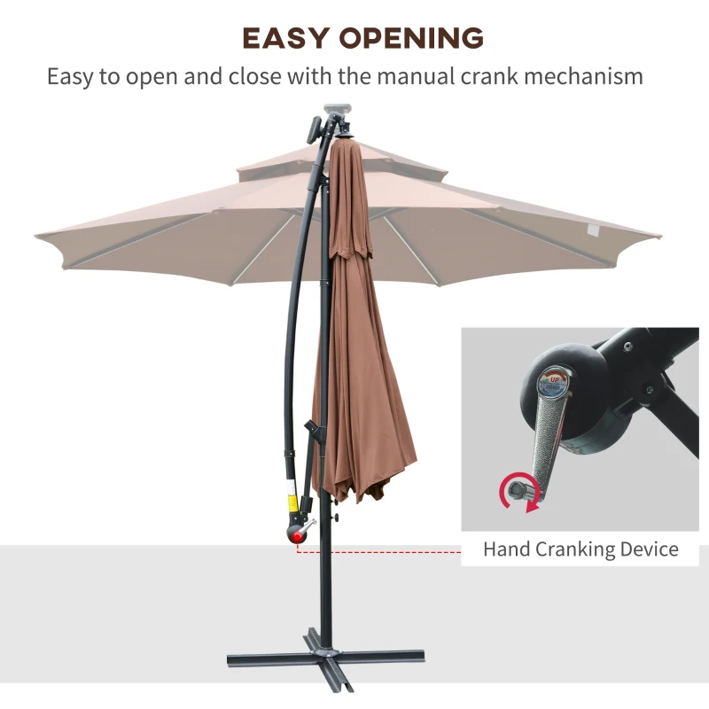 Outsunny 3m LED Light Overhanging Parasol - Coffee