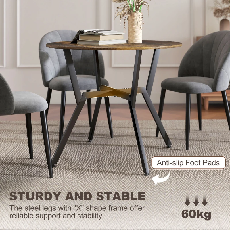 HOMCOM Dining Table, Round Kitchen Table with Black Legs, Anti-slip Foot Pads for Living Room, Dining Room 90 x 76 cm, Rustic Brown