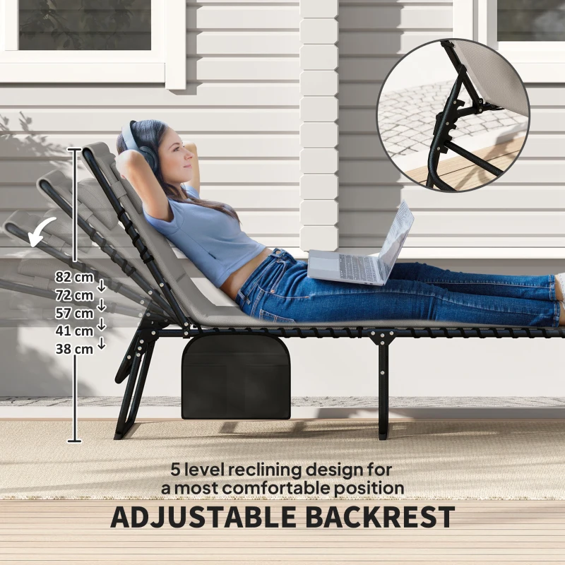 Outsunny Set of Two Reclining Sun Loungers - Light Grey