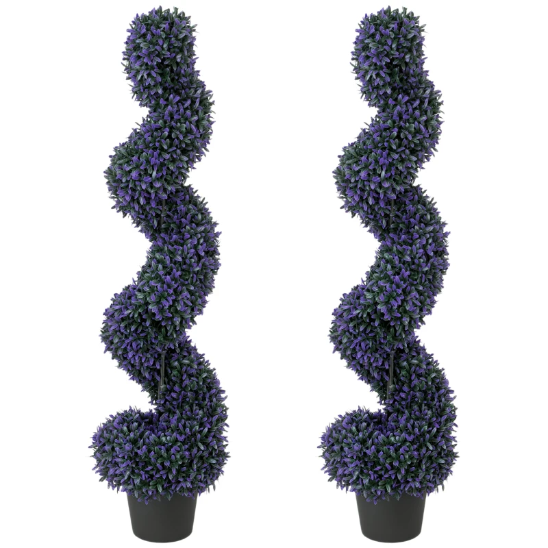 HOMCOM Decorative Artificial Plants Set of 2, UV Resistant Fake Plants in Pot for Indoor Outdoor Decor, 120 cm, Purple