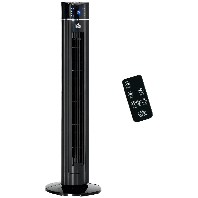 HOMCOM Anion Tower Fan for Bedroom, 42 inch, 6 m/s Powerful Velocity, Standing Floor Fan with 60° Oscillating, 3 Modes, 3 Speeds, 8 Hour Timer, LED Display, Remote Control, Black