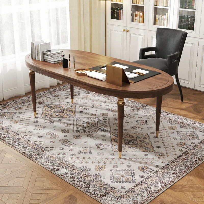 HOMCOM Vintage Area Rug, Non-Slip Washable Rug, Flannel Floor Carpet for Living Room, Bedroom, Dining Room, Home Office, 230 x 160 cm, Beige