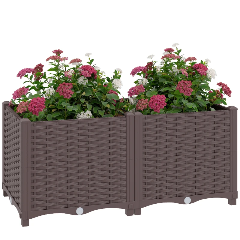 Outsunny Plastic Raised Garden Bed with Legs, Self Watering Elevated Planter Boxes with Drainage Holes and Plugs