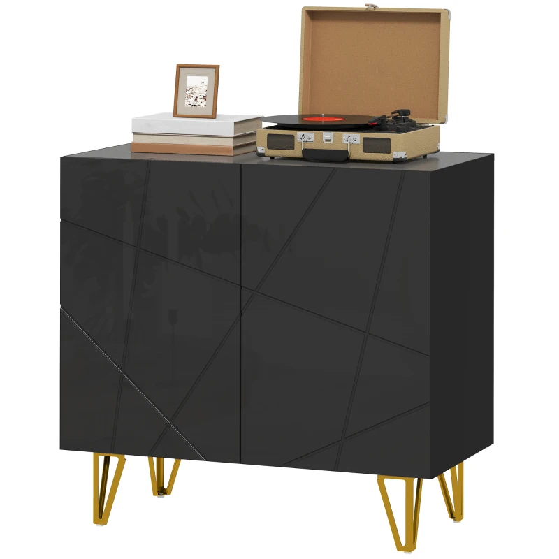 HOMCOM Modern Luxe High Gloss Sideboard, with Hairpin Legs - Black