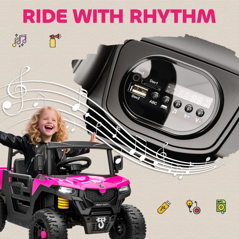 AIYAPLAY Kids Ride on Car, 12V Electric Kids UTV with Electric Dump Bed, 4-Wheel Suspension for 3-8 Years, Pink