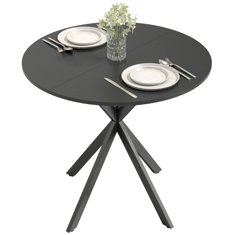 HOMCOM Runder Küchentisch, 80 cm, kompakte Tischplatte, Spanplatte, Metall, Schwarz