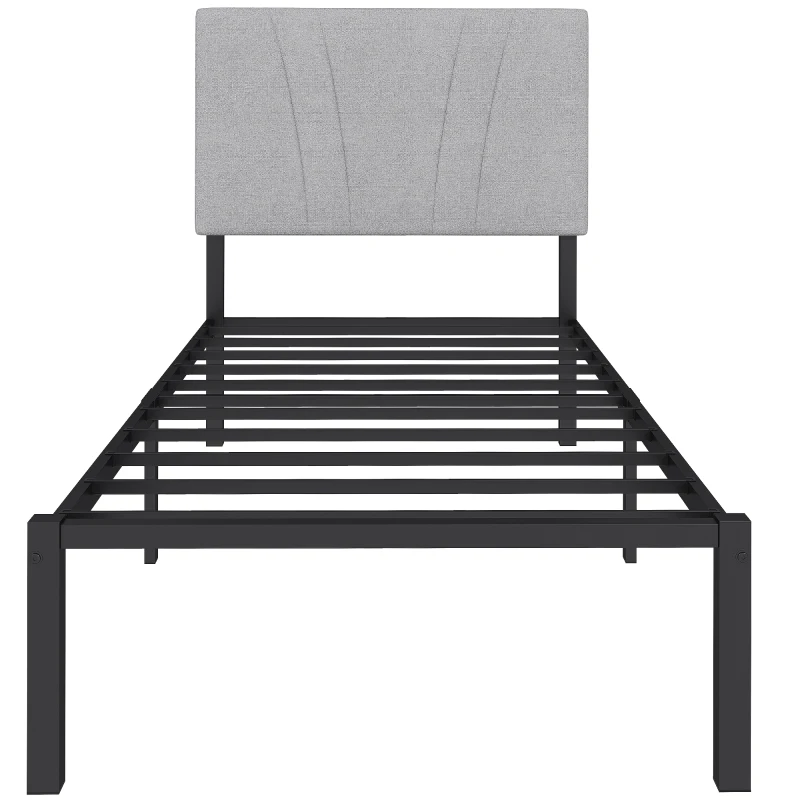 HOMCOM 3FT Single Bed Frame with Upholstered Headboard and Underbed Storage, Black and Light Grey