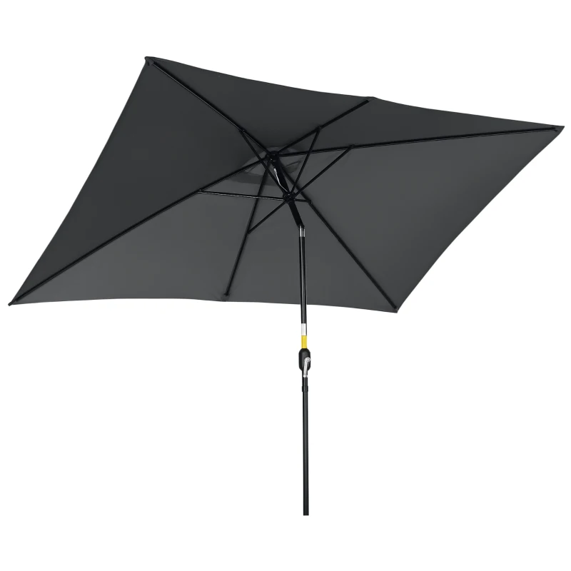 Outsunny 3x2m Garden Parasol Umbrella with Aluminium Pole, Tilt and Crank, Rectangular Outdoor Table Parasol Sun Shade for Patio, Black