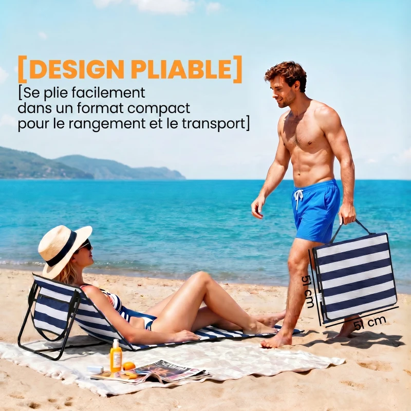 Outsunny Lot de 2 tapis de plage rembourré dossier inclinable multi-positions sangle de transport inclus métal polyester