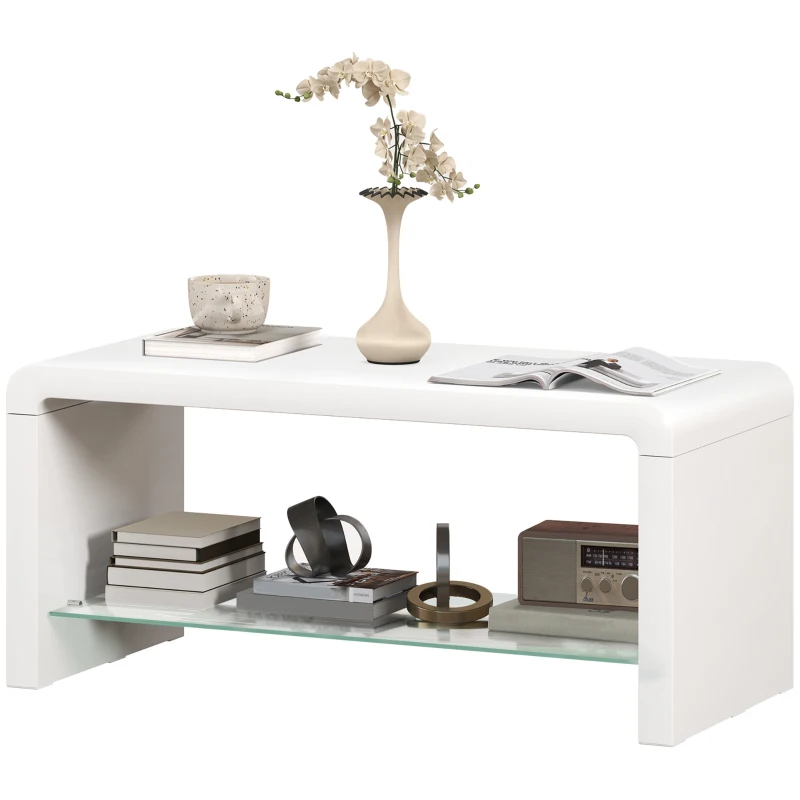 HOMCOM Curved Two-Tier Coffee Table - High Gloss White