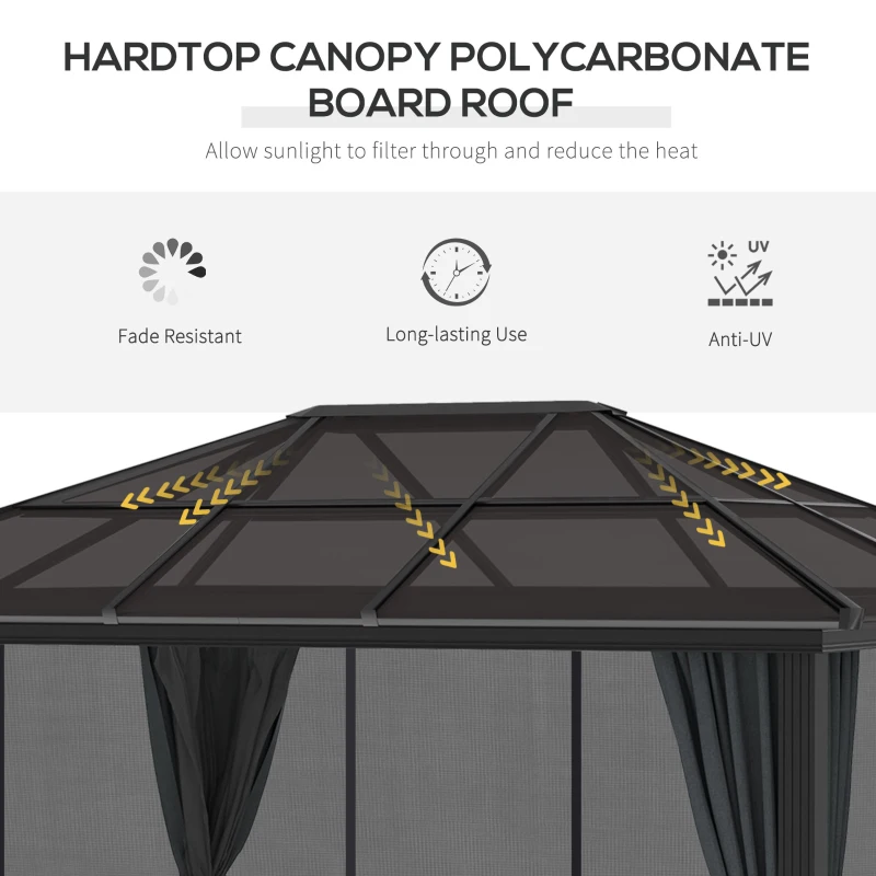 Outsunny 3 x 3.6m Hardtop Aluminium Gazebo - Black and Grey