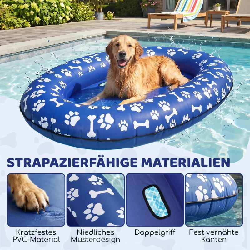 PawHut Aufblasbares Schlauchboot Hunde Faltbare Schwimmende Wassermatte Hund mit Griff für Hunde bis 40kg 155x104x25cm Blau