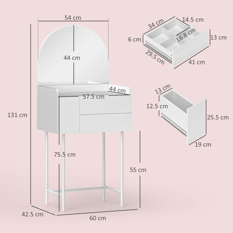 HOMCOM Three Drawer Compact Dressing Table - White