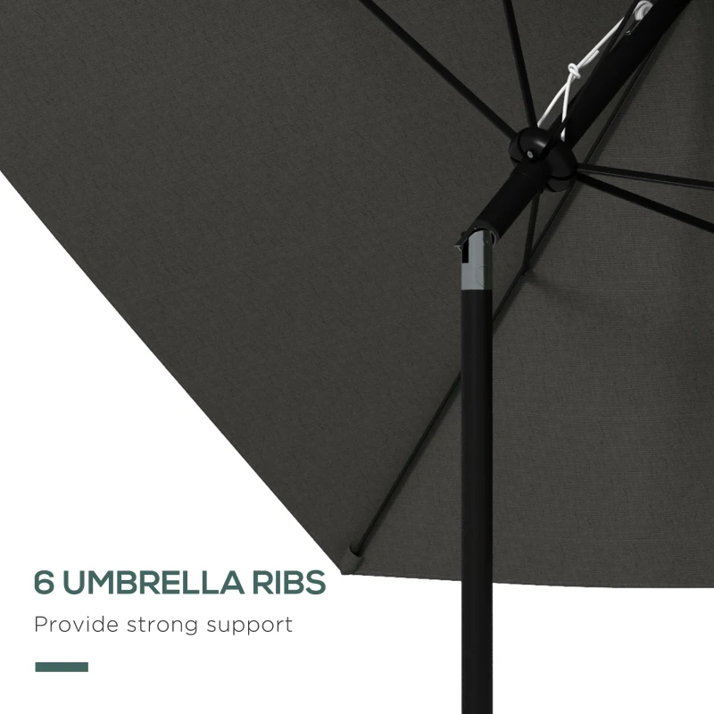 Outsunny 3 x 2 m Garden Parasol Umbrella with Aluminium Pole, UPF 50+ Rectangular Outdoor Table Parasol Sun Shade with Crank & Push Button Tilt, Metal Ribs, Dark Grey